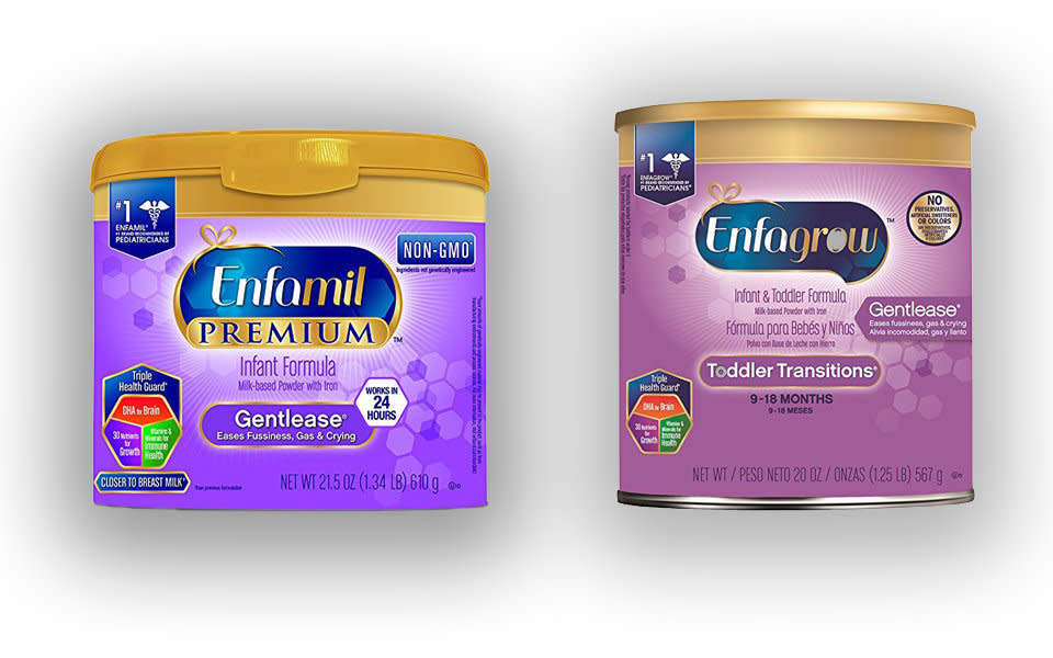 See the similar packaging of Enfamil infant formula and Enfagrow toddler formula from Mead Johnson. (Photo: HuffPost Illustration/Amazon)