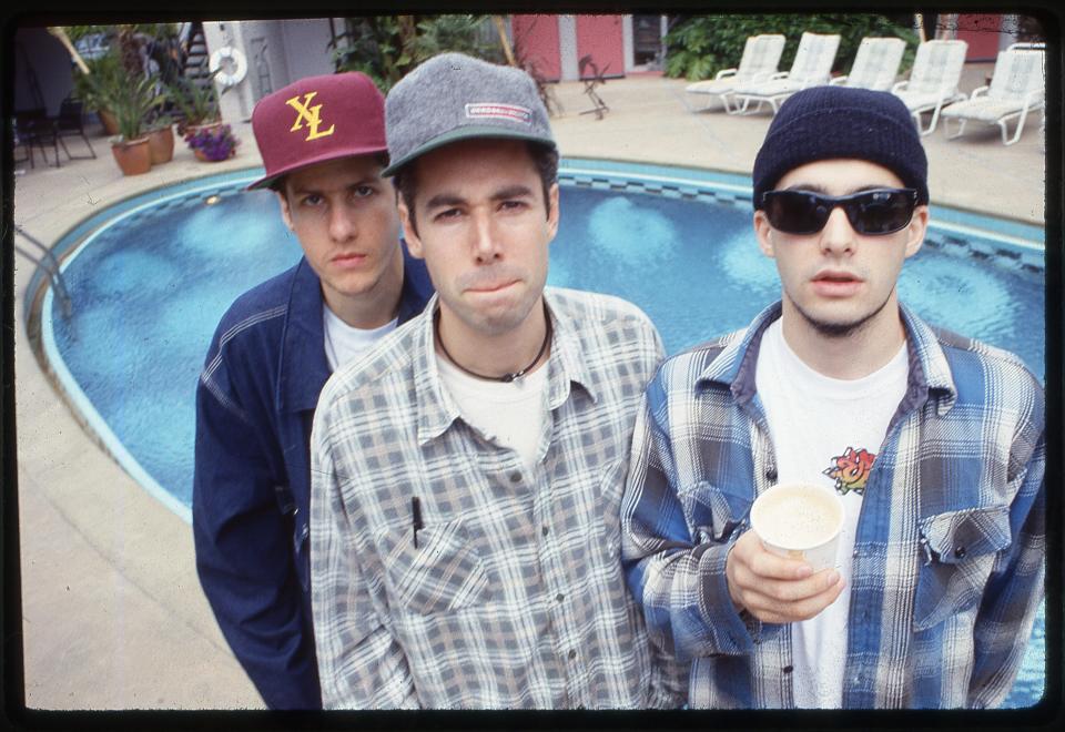 Mike Diamond, Adam Yauch and Adam Horovitz in 1993 from an archival photo used in “Beastie Boys Story,” premiering globally on Apple TV+ on April 24.