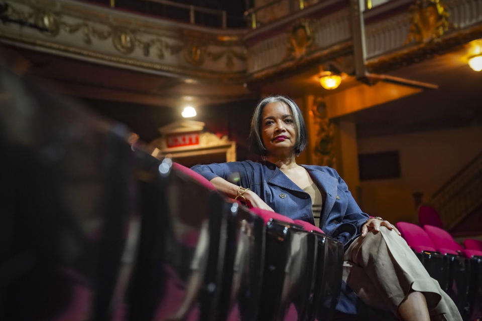 Apollo President and CEO Jonelle Procope, who will be ending her 20-year run leading the organization on June 12, poses inside the Apollo Theatre, Monday June 5, 2023, in New York. Procope has been critical in fundraising for the theater's renovations that have worked to restore it to its former glory. (AP Photo/Bebeto Matthews)