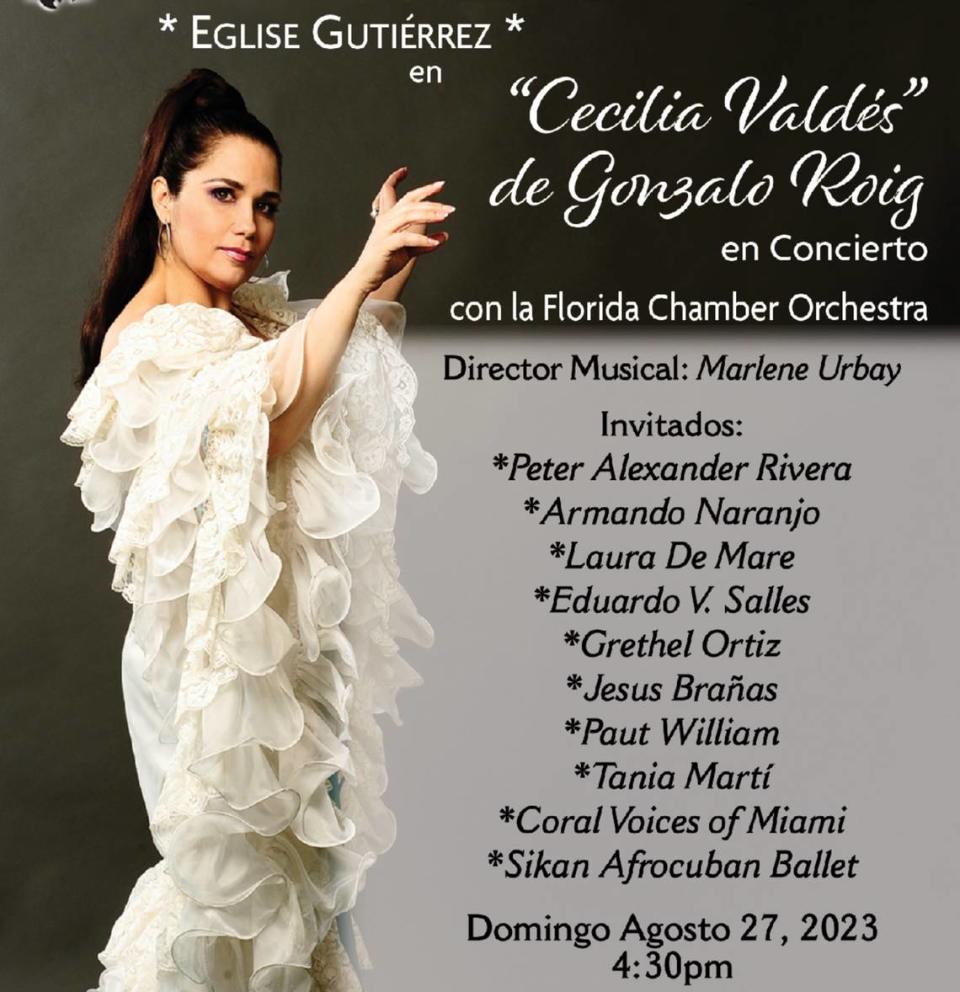 “Cecilia Valdés” de Gonzalo Roig con la Florida Chamber Orchestra en el Miami Dade County Auditorium.