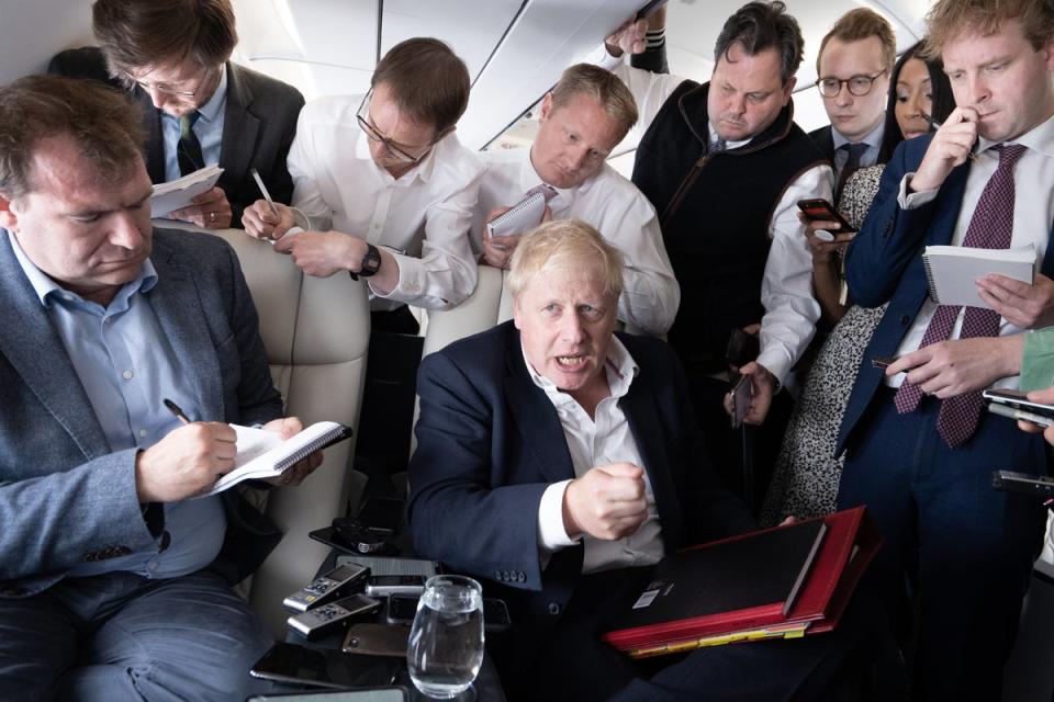 Prime Minister Boris Johnson talks to journalists (Stefan Rousseau/PA) (PA Wire)