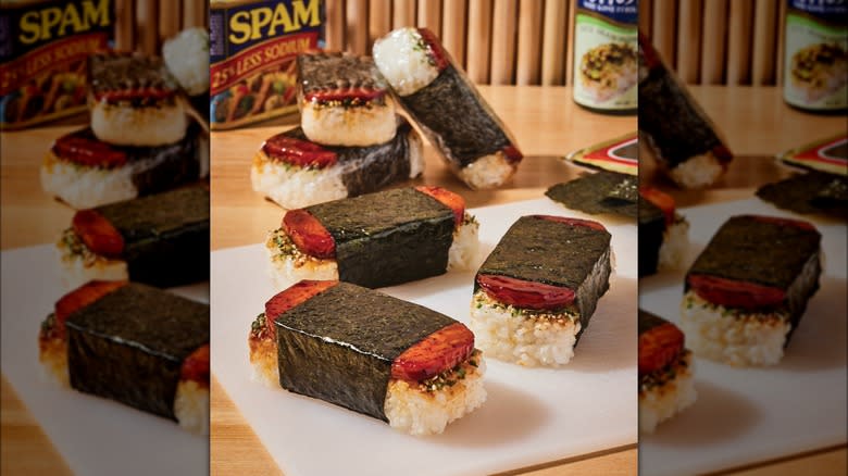 twp spam musubi on plate