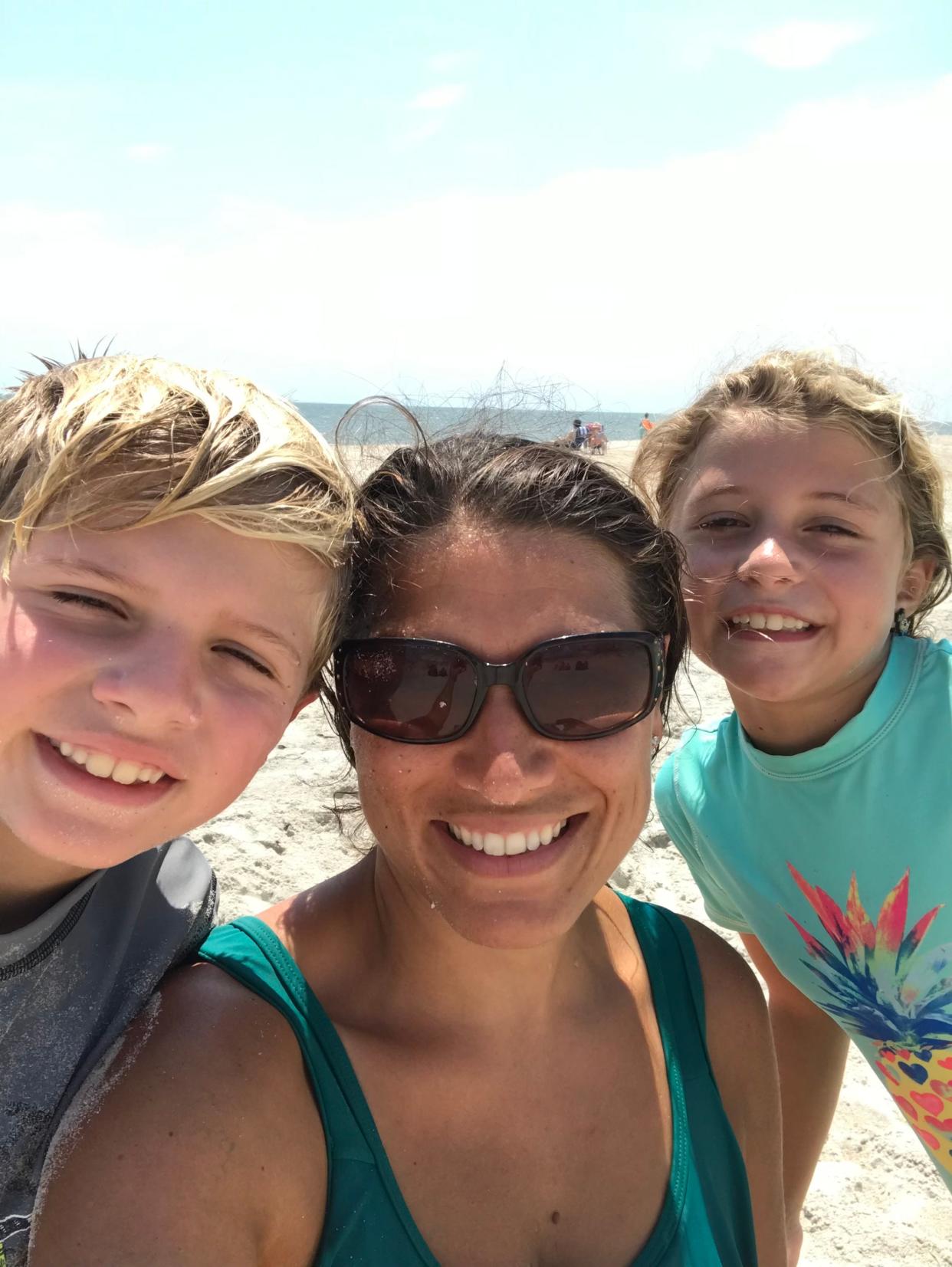 Racheal Blakney enjoys time with her twins, Cyrus and Piper, on a trip to Carolina Beach in August 2020.