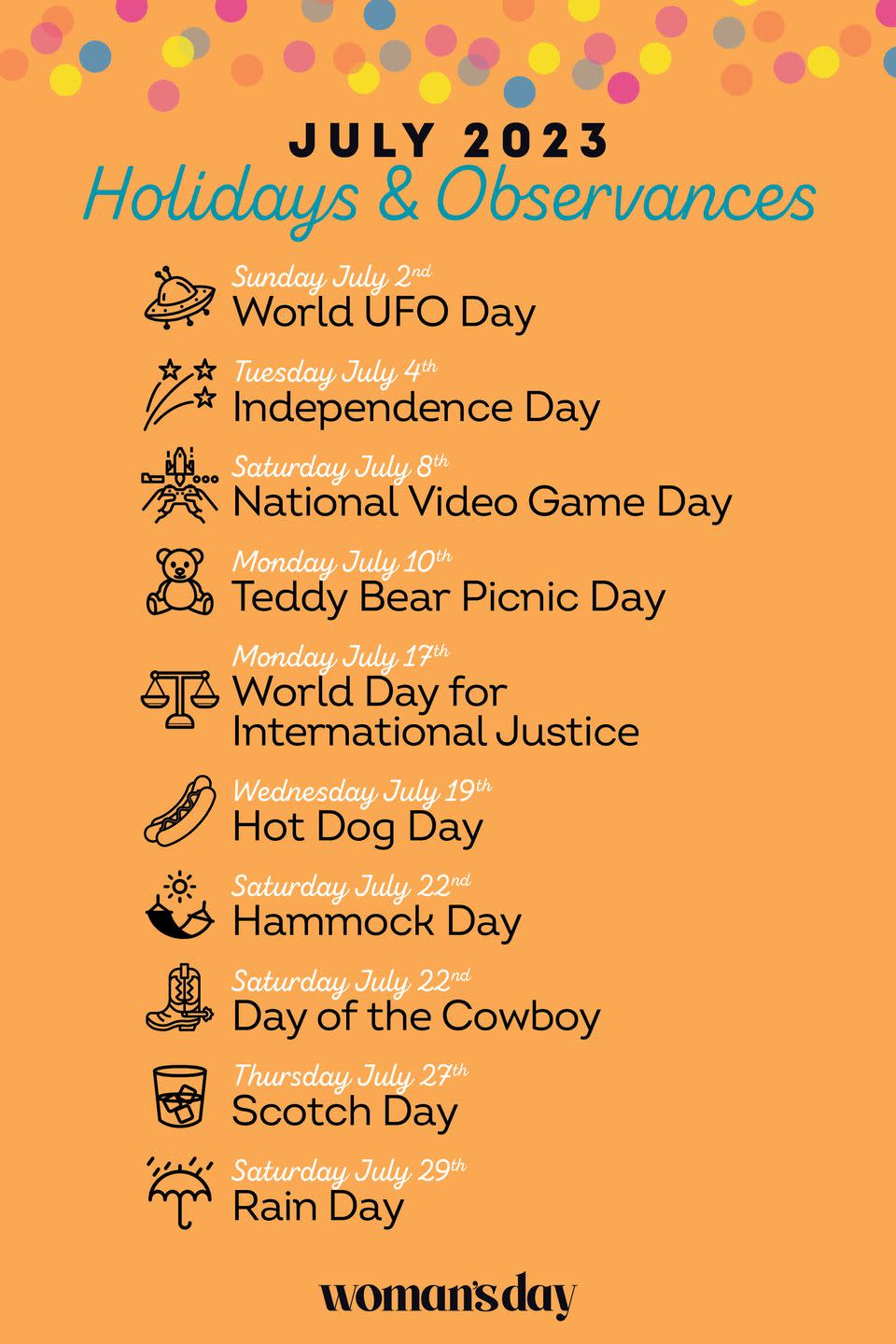 july holidays condensed list