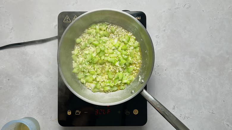 cooking vegetables in skillet