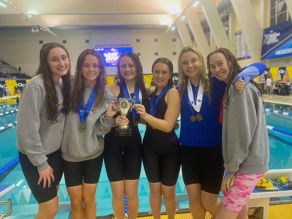 The St. Vincent's swim team (L-R (l-r) - Madelyn Dick, Avery Nelson, Ella Nelson, Lily Gayle Helton, Camryn Baraniak and Ella McLaughlin - finished second in the Class 1A-3A state meet.
(Photo: St. Vincent's Athletics)