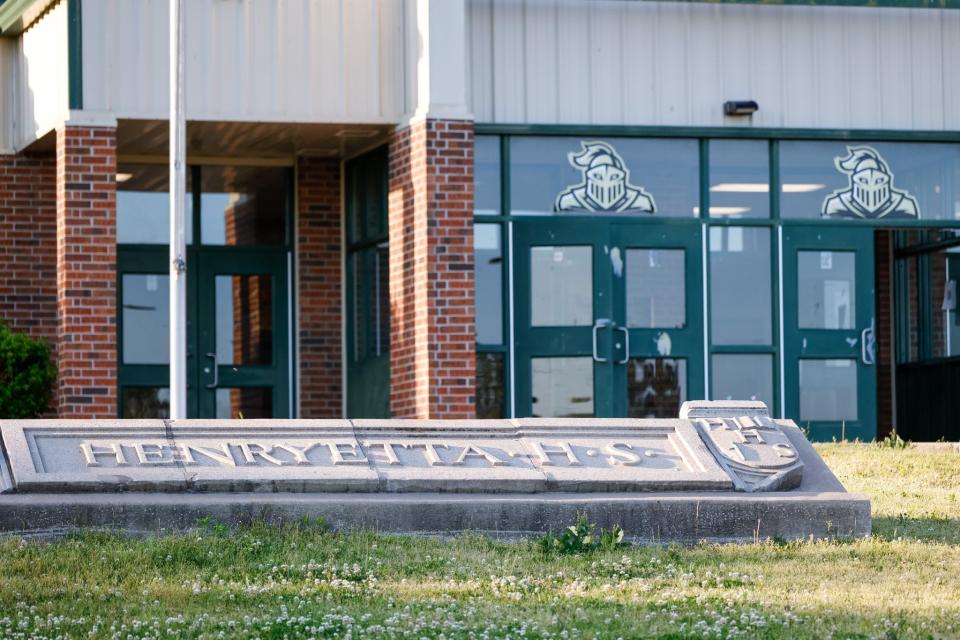 Henryetta High School on Monday, May 1, 2023, during a vigil after Okmulgee County Sheriff reported seven people dead after a search for two missing teenage girls.