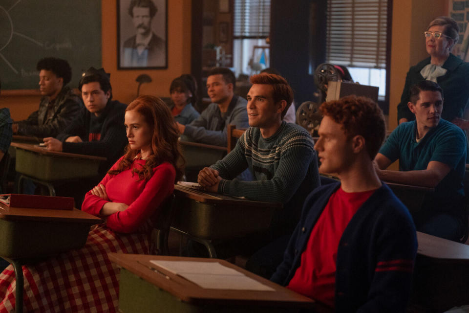 The seventh and final season of Riverdale goes where no season has dared to go before — the 1950s! Picking up where last season ended, Jughead Jones (Cole Sprouse) finds himself trapped in the 1950s. He has no idea how he got there, nor how to get back to the present. His friends are no help, as they are living seemingly authentic lives, similar to their classic Archie Comics counterparts, unaware that they’ve ever been anywhere but the 1950s. Archie Andrews (KJ Apa) is the classic all-American teen, coming of age, getting into trouble, and learning life lessons; Betty Cooper (Lili Reinhart) is the girl next door, starting to question everything about her perfect life — including her controlling mother, Alice (Madchen Amick); Veronica Lodge (Camila Mendes) is a Hollywood starlet who moved to Riverdale under mysterious circumstances; Cheryl Blossom (Madelaine Petsch) is the Queen Bee with a withering wit and a secret longing; Toni Topaz (Vanessa Morgan) is an activist fighting for the Black students of recently integrated Riverdale High; Kevin Keller (Casey Cott) is a “square” crooner wrestling with his sexual identity; Reggie Mantle (Charles Melton) is a basketball star from farm country; and Fangs Fogarty (Drew Ray Tanner) is a greaser who’s destined to be an Elvis-type star. It isn’t until Jughead is visited by Tabitha Tate (Erinn Westbrook) — Riverdale’s Guardian Angel — that he learns the cosmic truth about their predicament. Will Jughead and the gang be able to return to the present? Or will our characters be trapped in the 1950s forever? When it returns: March 29 on The CW