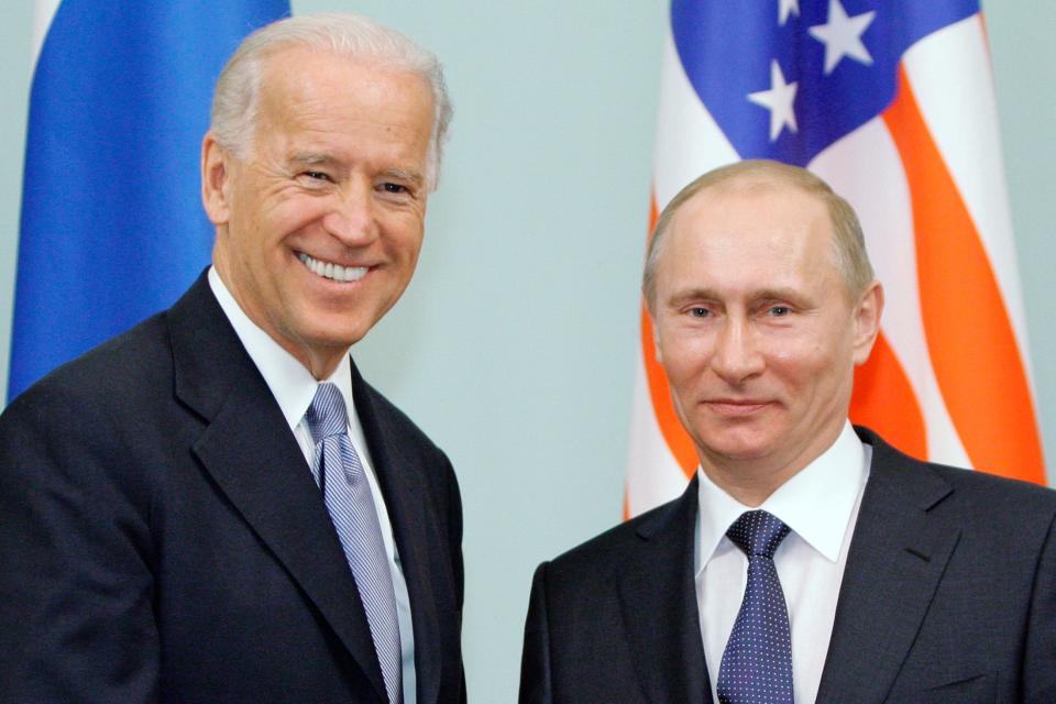 Then Vice President Joe Biden and Vladimir Putin on March 10, 2011, in Moscow, Russia.