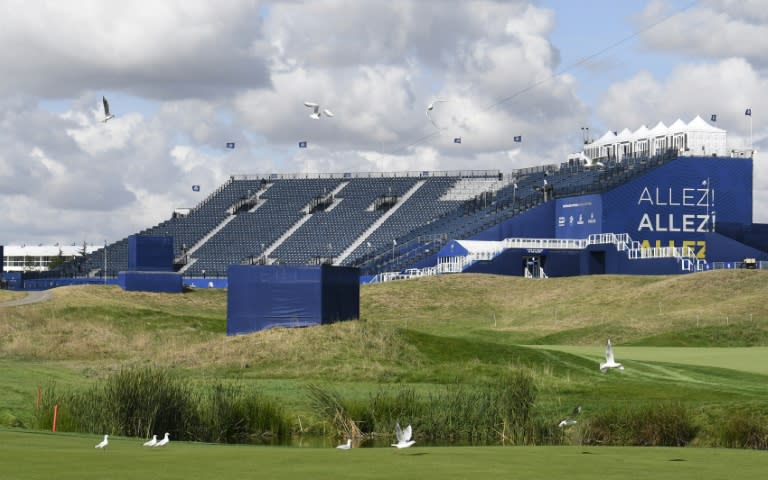 The grandstand overlooking the first tee