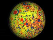 This image shows the variations in the lunar gravity field. Red corresponds to mass excesses and blue corresponds to mass deficiencies, showing the height and depth of the moon's surface (NASA)