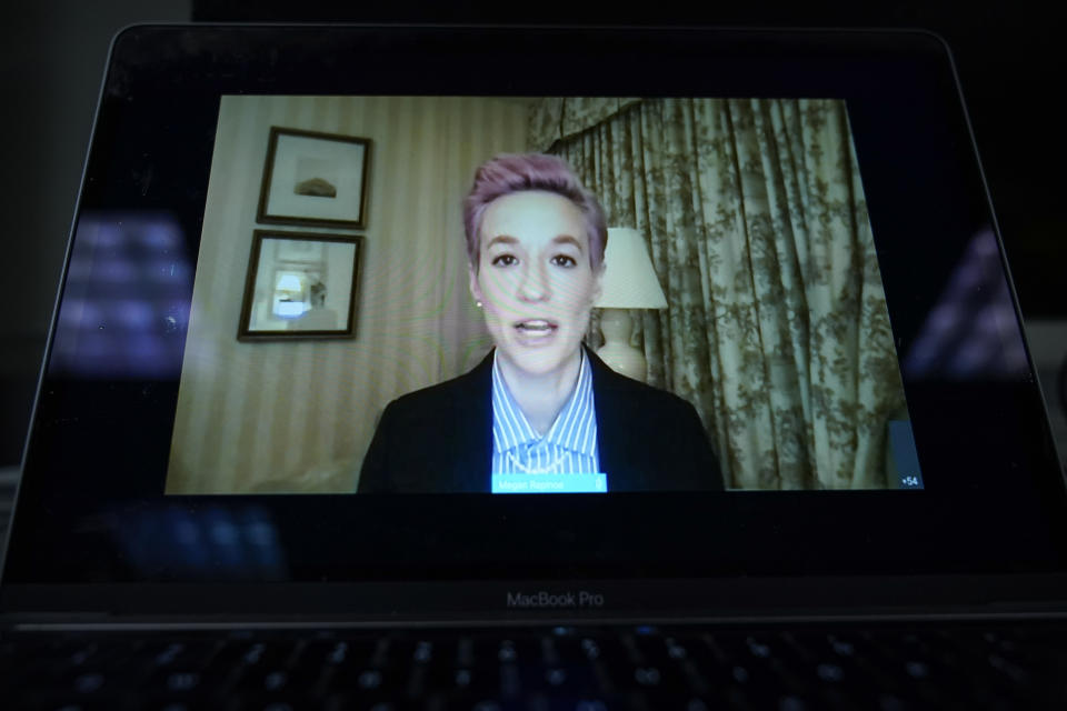 WASHINGTON, DC - MARCH 24: Megan Rapinoe of the U.S. Women's National Soccer Team testifies virtually during a House Oversight Committee hearing titled 