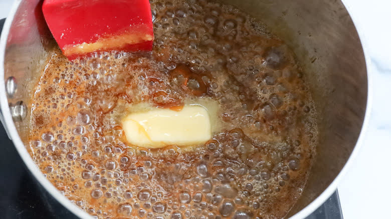 butter and sugar in pot
