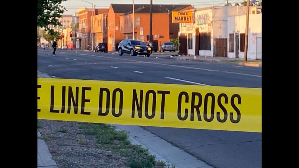 Detectives were investigating a fatal shooting on Fresno Street north of Belmont Avenue in Fresno on Thursday, May 11, 2023.