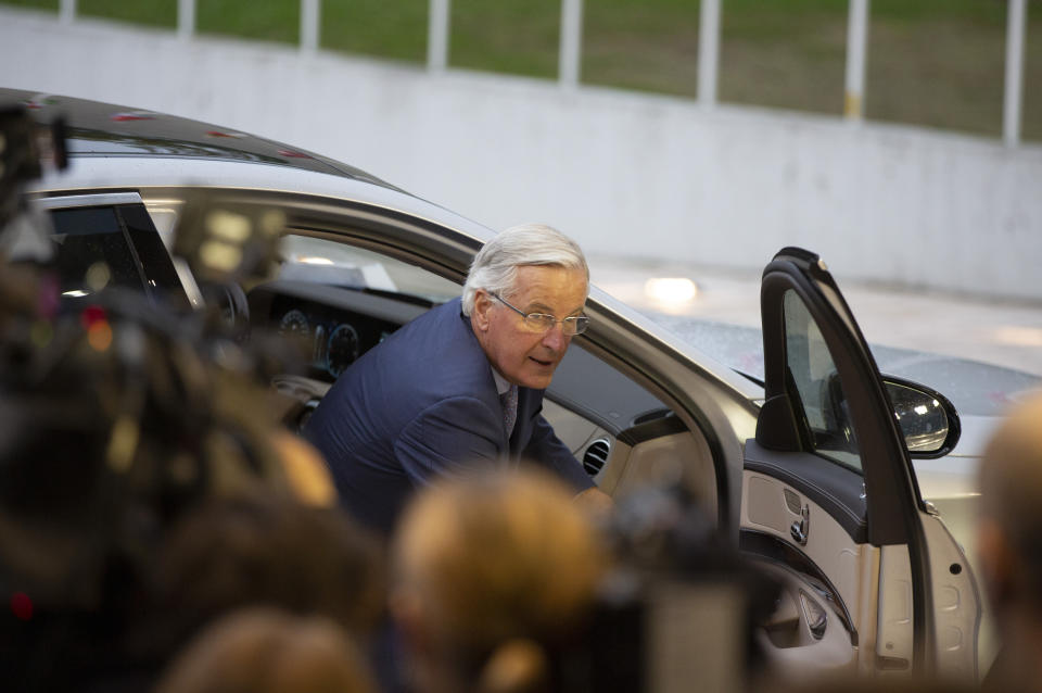 European Union chief Brexit negotiator Michel Barnier arrives for a meeting of EU General Affairs ministers, Article 50, at the European Convention Center in Luxembourg, Tuesday, Oct. 15, 2019. European Union chief Brexit negotiator Michel Barnier is in Luxembourg on Tuesday to brief ministers on the state of play for Brexit. (AP Photo/Virginia Mayo)