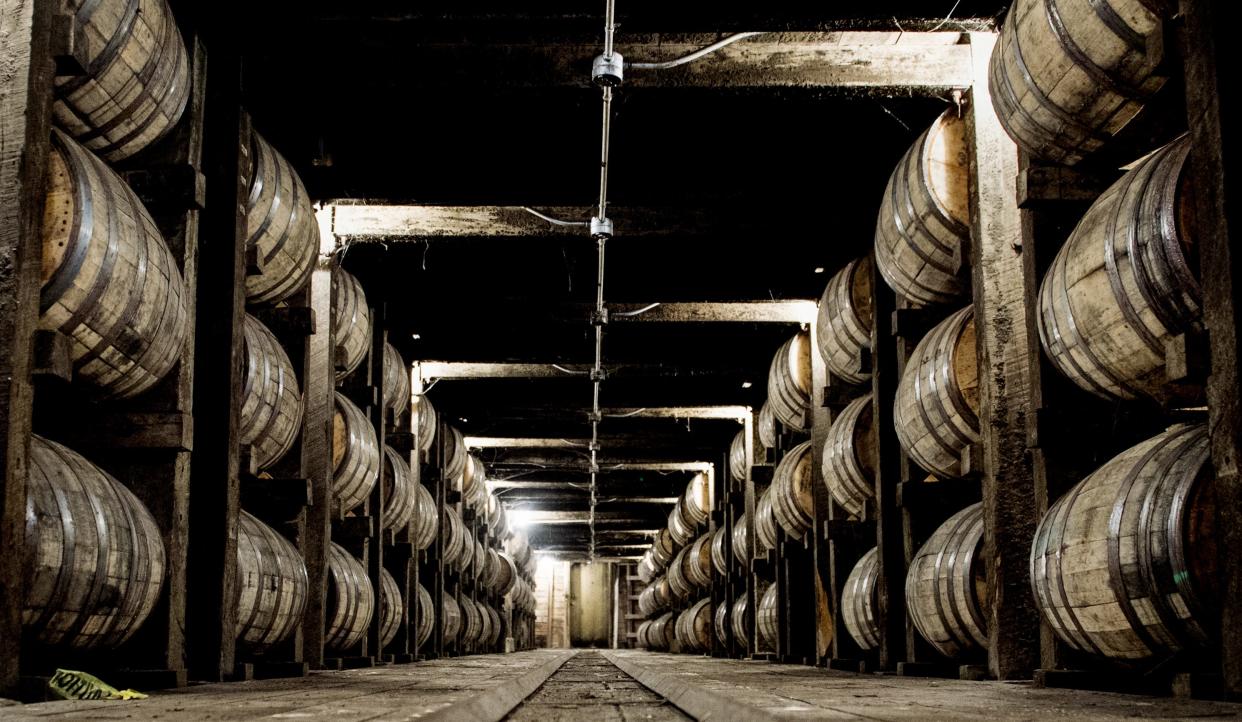 Barrels of whiskey are being aged in one of the barrel warehouse at the Jack Daniel's Distillery in Lynchburg, Tenn. Feb. 26, 2016. This barrel warehouse holds more than 1 million gallons of whiskey.