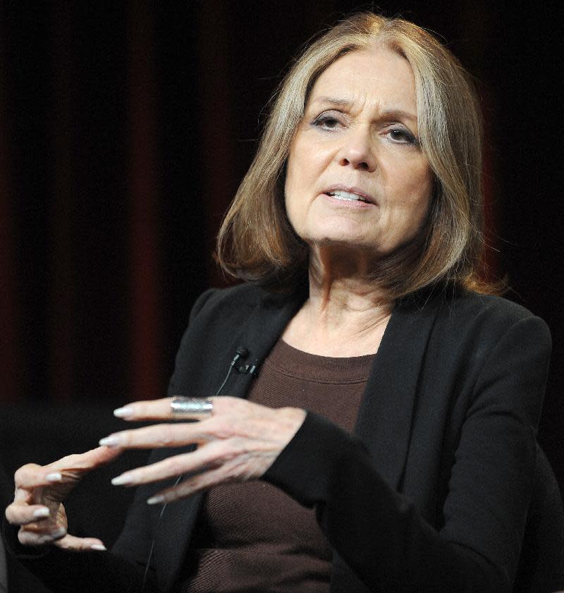 FILE - In this Jan. 15, 2011 photo, Gloria Steinem attends the PBS Winter TCA Tour at the Langham Huntington Hotel in Pasadena, Calif. "Makers: Women Who Make America," a three-hour PBS documentary about the fight for women's equality, airs Tuesday and features prominent activists including Gloria Steinem and Marlo Thomas. (Photo by Richard Shotwell/Invision/AP, File)