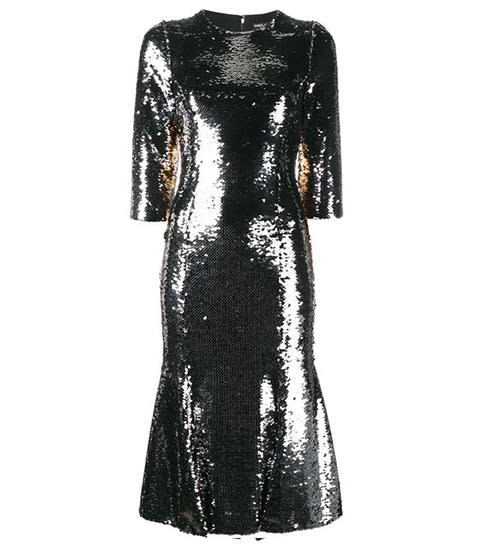 <p><strong>Dolce & Gabbana</strong> dress, $4,995, farfetch.com</p><p><a rel="nofollow noopener" href="https://www.farfetch.com/shopping/women/dolce-gabbana-sequin-embellished-dress-item-11809100.aspx?" target="_blank" data-ylk="slk:BUY NOW;elm:context_link;itc:0;sec:content-canvas" class="link ">BUY NOW</a><br></p>