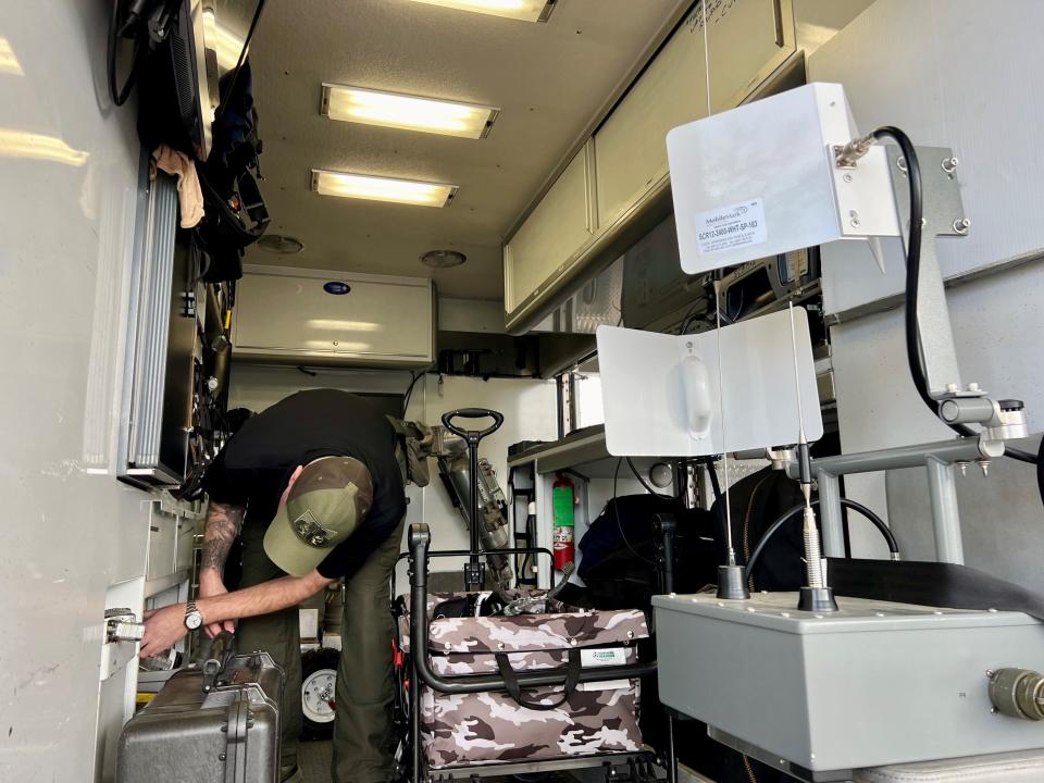 Salem Police Sgt. Jonathan Hardy operates in tight quarters inside the bomb squad's response vehicle.