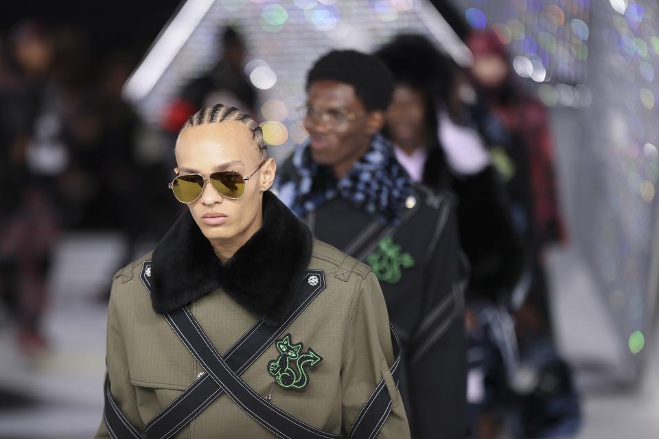 Models wear creations as part of the Off-White Fall/Winter 2024-2025 ready-to-wear collection presented Thursday, Feb. 29, 2024 in Paris. (Photo by Vianney Le Caer/Invision/AP)