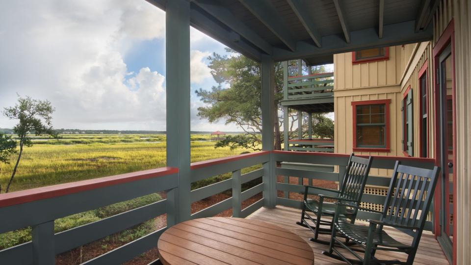 Outdoor porch with chairs at Disney's Hilton Head Island Resort