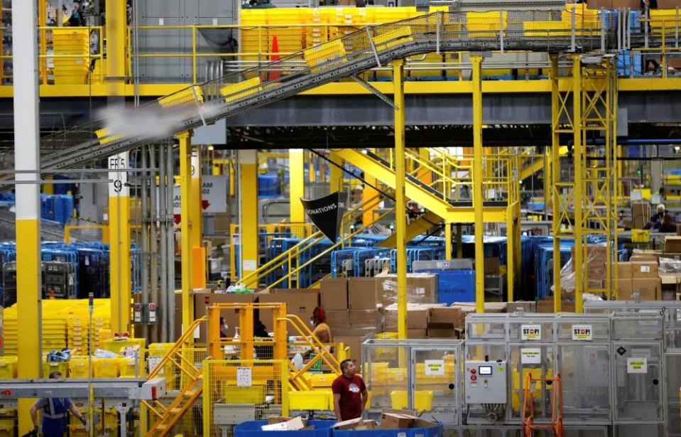 A worker at Amazon’s fulfillment center in Robbinsville, New Jersey.