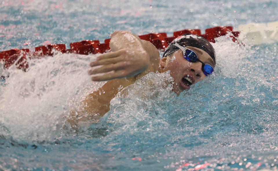 Mason's Max Plumley returns to the pool after swimming in four events at the 2022 state championship.