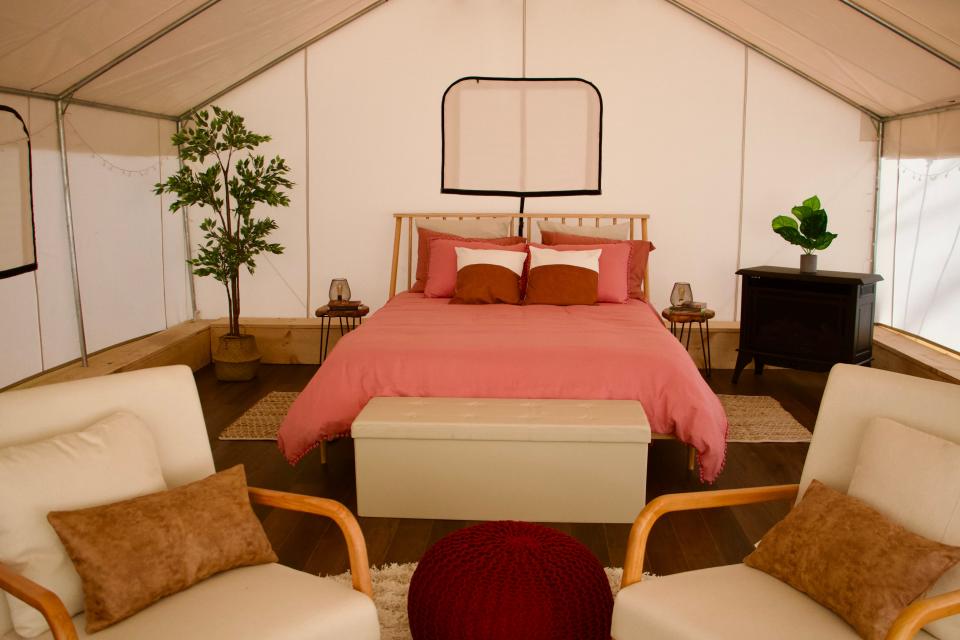 Inside The Cardinal's Nest, a luxury glamping site run by Dappled Light Adventures at Daniel Boone National Forest in Kentucky.