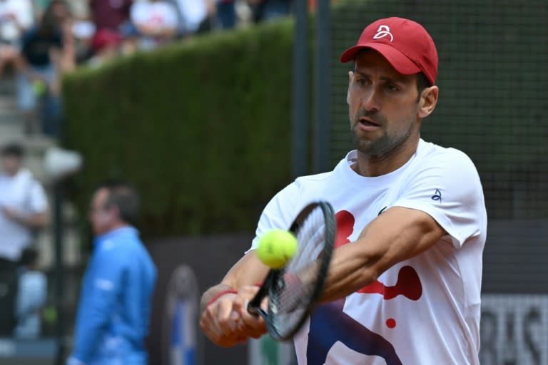 Novak Djokovic takes part in a training session at the Rome Open on Saturday (Tiziana FABI)