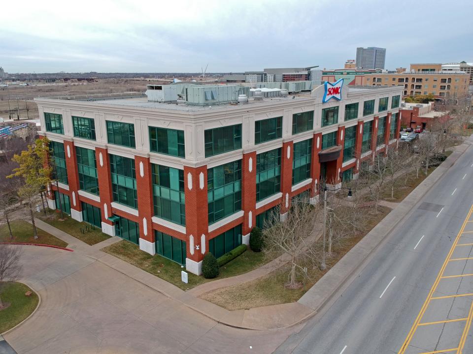 The former Sonic headquarters building is seen Friday in Oklahoma City.
