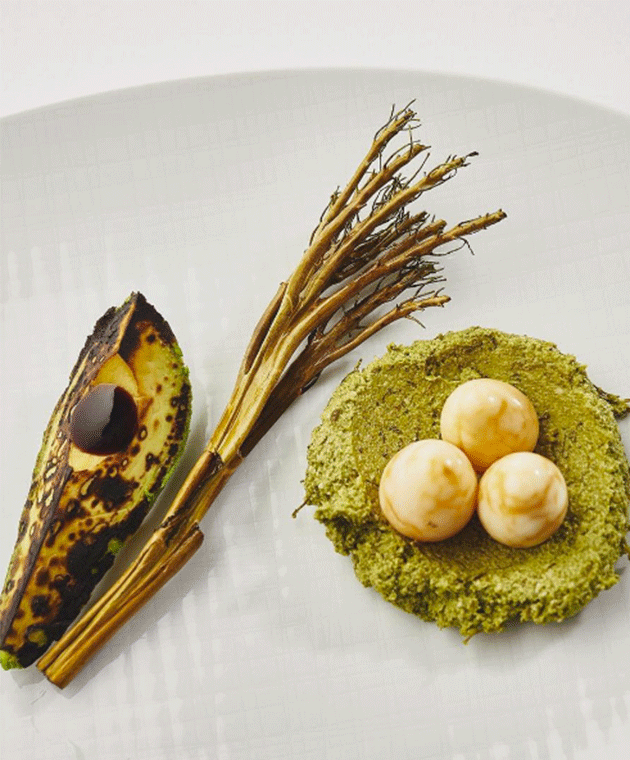 Broccolini mole and stalk, quail tea eggs, avocado amd tamari. Photo: Instagram