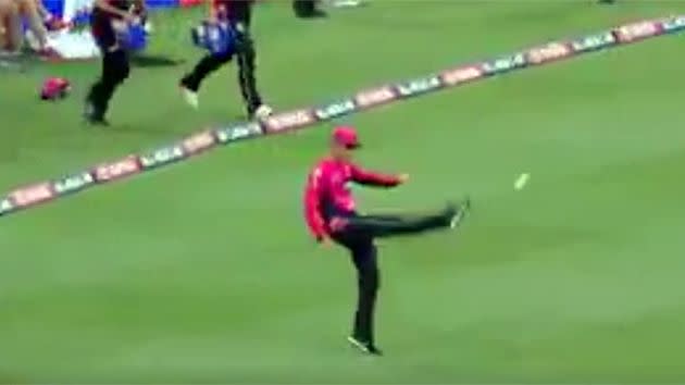 Botha celebrated in style after his stunning catch. Pic: Channel 10
