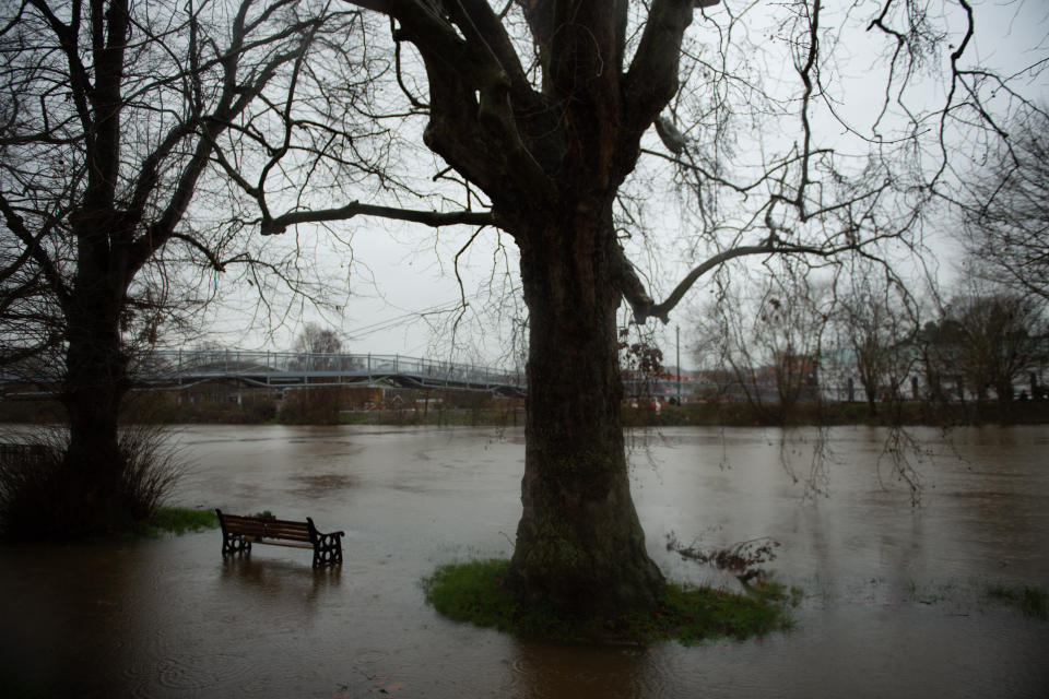 Flood water after the River Severn burst its banks in Worcester following heavy rain.