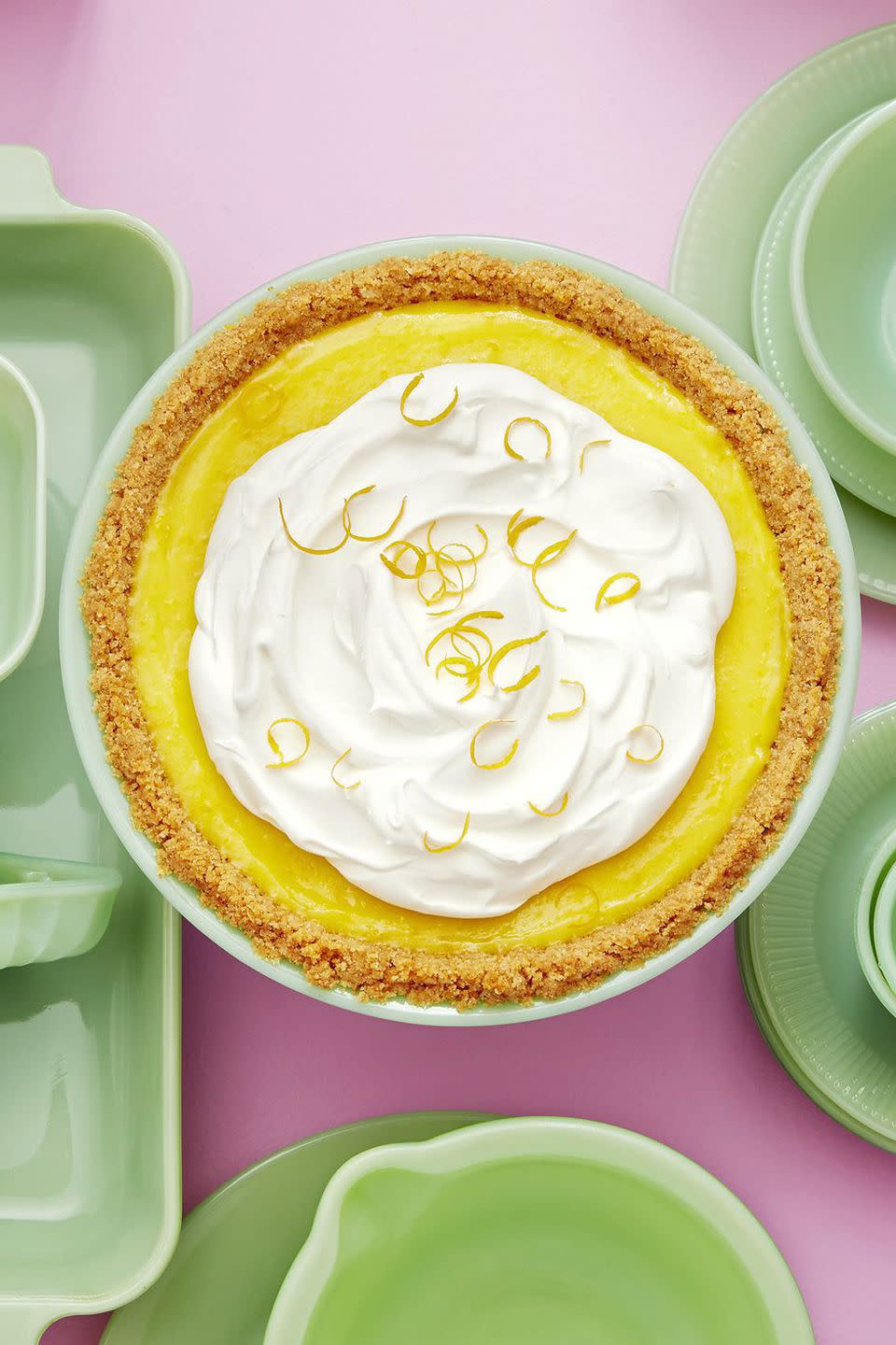 <p>This bright, fruity dessert brings sunshine to the table at any baby shower. Plus, the crust is extra-delicious - it's made with Nilla Wafers! </p><p><a rel="nofollow noopener" href="https://www.countryliving.com/food-drinks/a19704776/meyer-lemon-pie-recipe/" target="_blank" data-ylk="slk:Get the recipe from Country Living.;elm:context_link;itc:0;sec:content-canvas" class="link ">Get the recipe from <em>Country Living.</em></a></p>