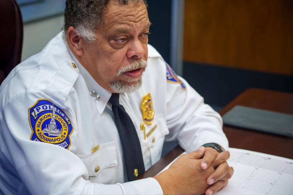 IMPD Chief Randal Taylor talks about community involvement in solving violent crimes during an event on Dec. 15, 2022. The spate of police-involved shootings this year -- a level not seen since 2016 -- has led to calls for Taylor's resignation.