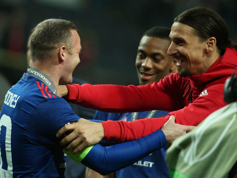 Zlatan Ibrahimovic and Wayne Rooney after United's Europa League victory: Getty