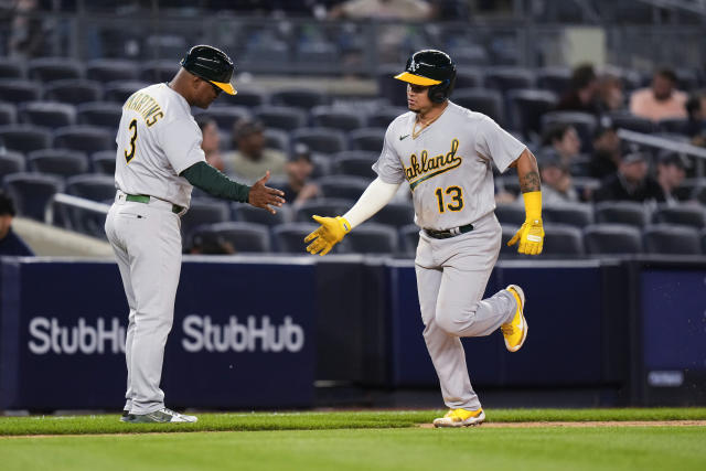 A's rookie Jordan Diaz hits 3 homers at Yankee Stadium