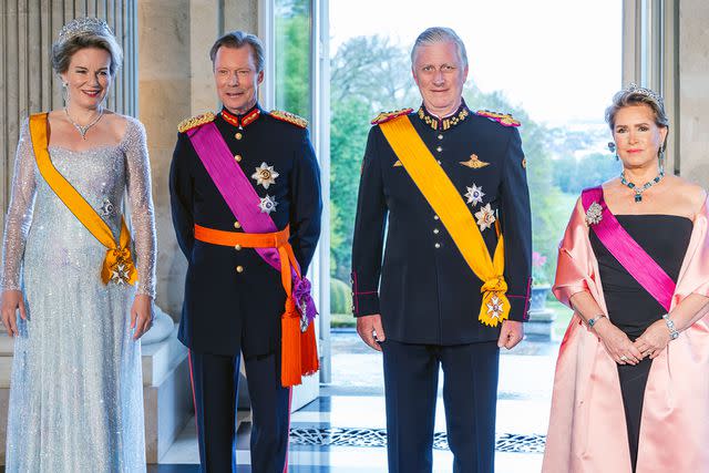 <p>Geert Vanden Wijngaert/Getty</p> (From left) Queen Mathilde of Belgium, Grand Duke Henri of Luxembourg, King Philippe of Begium, and Grand Duchesse Maria Teresa of Luxembourg at a gala dinner at the Royal Castle of Laeken on April 16, 2024.