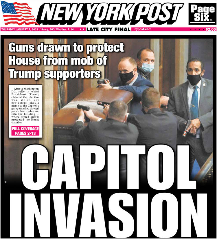 Front page of the New York Post on Thursday