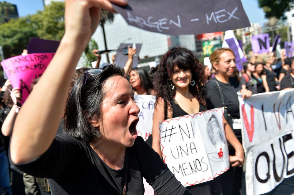 Women in Mexico City protest dressed in all black.&nbsp;