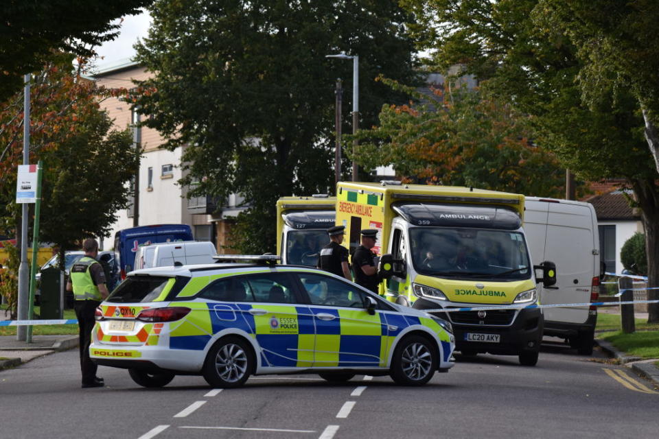 Police officers and ambulance crew attend following the stabbing of UK Conservative MP Sir David Amess as he met with constituents. Source: Getty