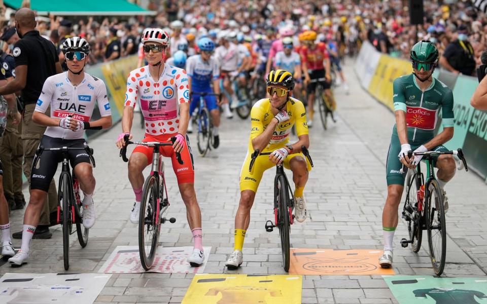 Tadej Pogacar (left to right), Neilson Powless, Adam Yates and Victor Lafay - Tour de France stage four latest: Mark Cavendish eyes new stage win record &#x002013; live