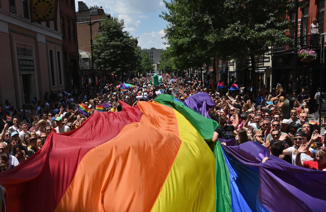 Participants take part in the NYC Pride March as part of World Pride commemorating the 50th Anniversary of the Stonewall Uprising on June 30, 2019 in New York City.