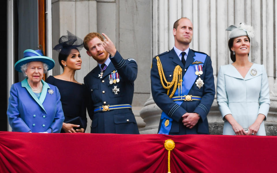 Harry and Meghan with Kate, William and The Queen at Trooping the Colour