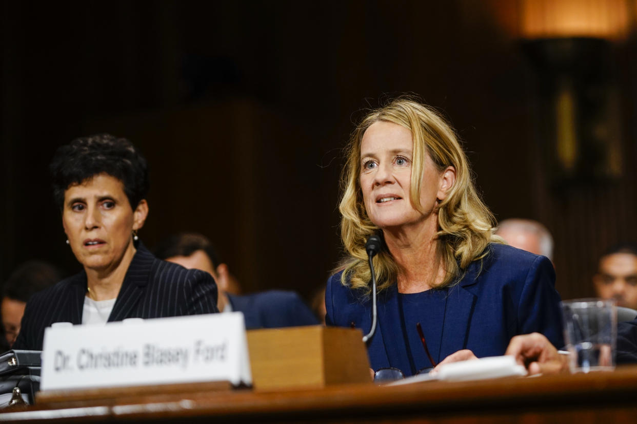 Christine Blasey Ford, with lawyer Debra S. Katz, left, answers questions at a Senate Judiciary Committee hearing on Capitol Hill. (Photo: Melina Mara-Pool/Getty Images)