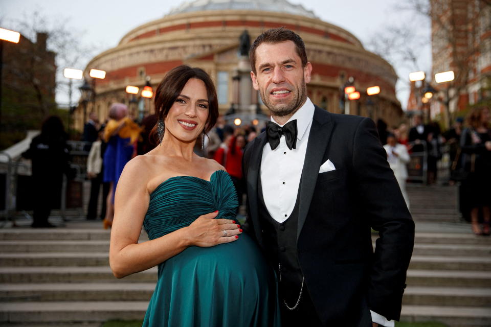 Actor Kelvin Fletcher and his pregnant wife Liz Marsland arrive at the Olivier Awards in the Royal Albert Hall in London, Britain, April 10, 2022. REUTERS/May James REFILE - CORRECTING LIZ MARSLAND'S SURNAME