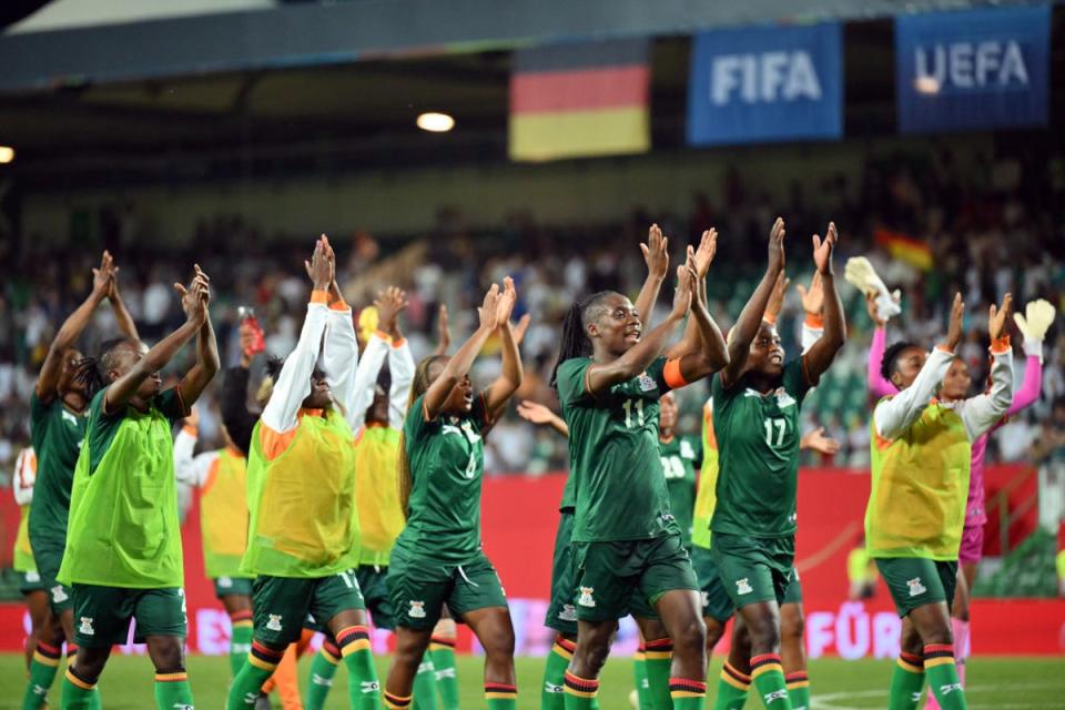 Zambia celebrate after their 3-2 win at Germany (Getty Images)