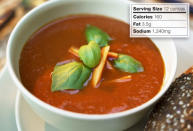 <div class="caption-credit"> Photo by: getty</div><b>BEST: Vegetable Soup</b> <br> Like salad, having a bowl of soup can curb how much you eat during the rest of the meal. The key is choosing a low-calorie option, such as a tomato-based vegetable soup. A 12-ounce bowl has about 160 calories, 3.5 grams of fat, and 1,240 mg sodium. Stay away from cream-based vegetable soups, which are higher in calories and saturated fats. When buying canned soup, look for those marked "low in sodium."