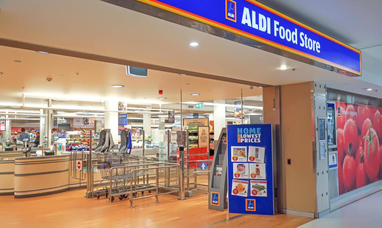 Sydney, Australia - November 13, 2017: Aldi supermarket entrance interior in Edgecliff.