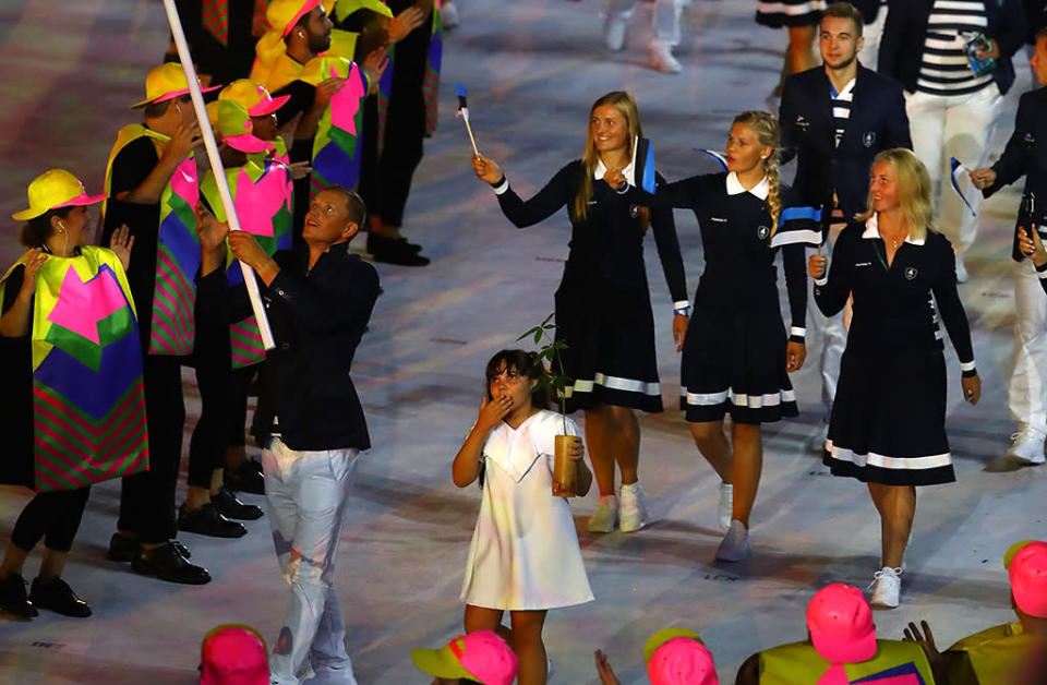 <p>Estonia’s Leila, Liina and Lily Luik are believed to be the first triplets to have qualified for an Olympics. They will all compete in the marathon. (Photo by Elsa/Getty Images) </p>